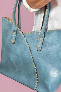 Stitch Detail Shoulder & Tote Set Bag - Blue
