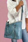 Stitch Detail Shoulder & Tote Set Bag - Blue