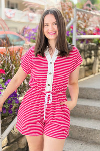 Striped Terry Button Down Romper