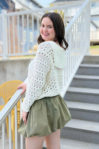 Open Knit Tie Cardigan - White