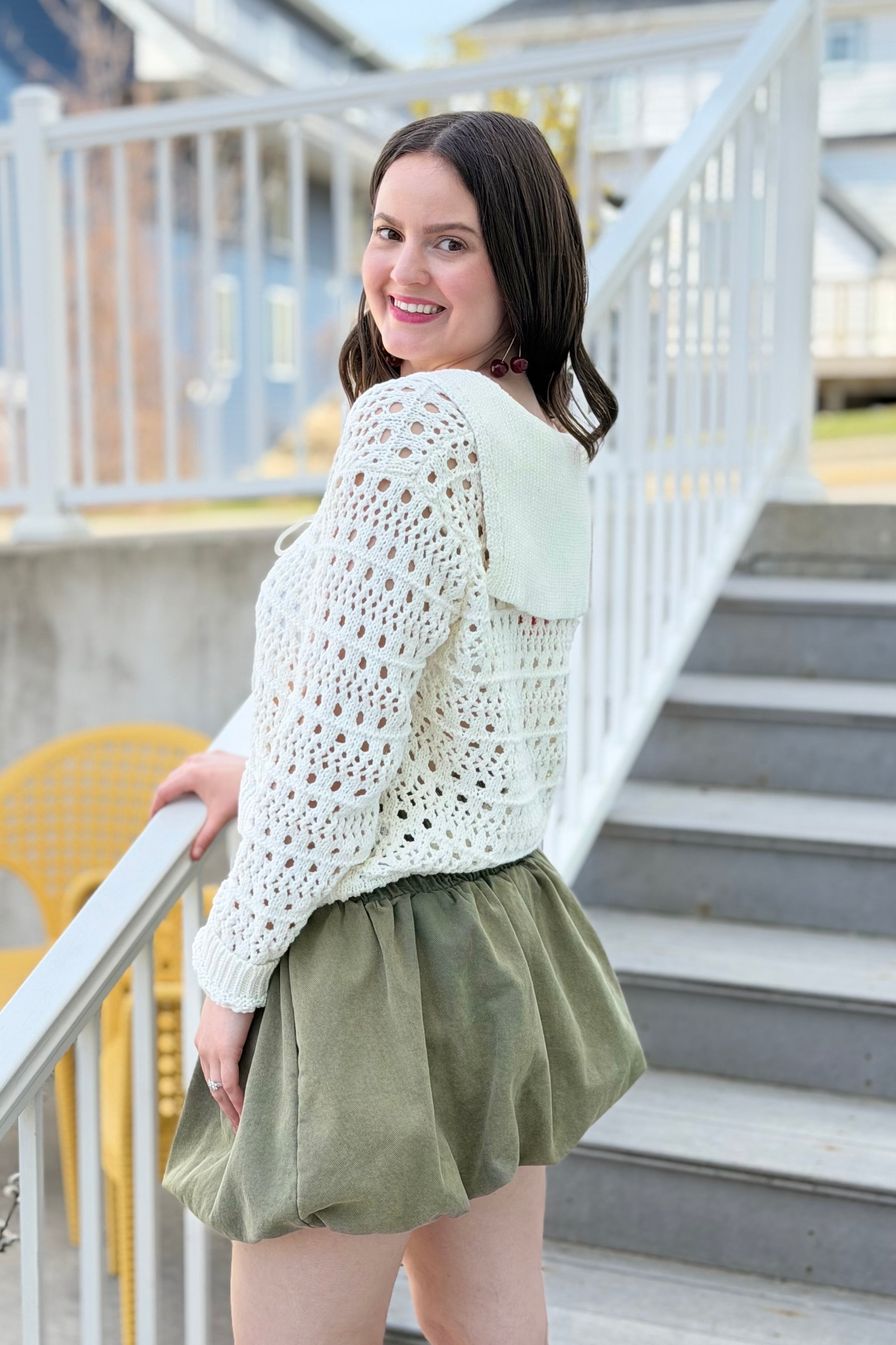 Open Knit Tie Cardigan - White