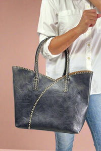 Stitch Detail Shoulder & Tote Set Bag - Black