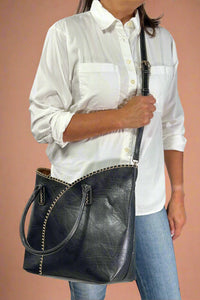 Stitch Detail Shoulder & Tote Set Bag - Black