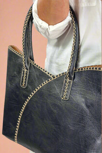 Stitch Detail Shoulder & Tote Set Bag - Black