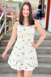 Mallard Print Denim Mini Dress - Ivory