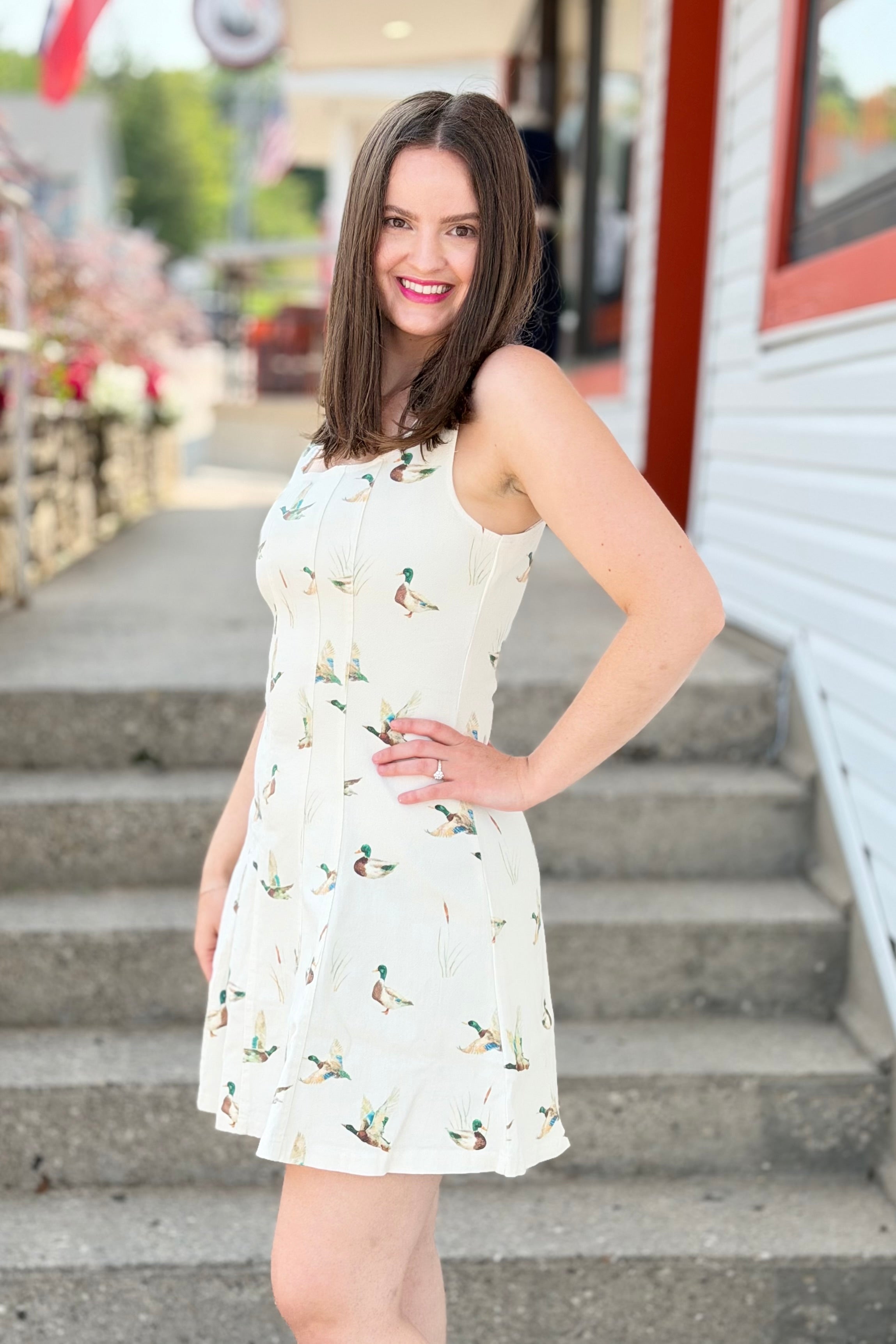 Mallard Print Denim Mini Dress - Ivory