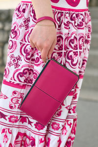 Vegan Leather Wristlet Wallet - Fuschia