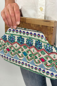 Celebration Beaded Clutch Bag Wooden Handle