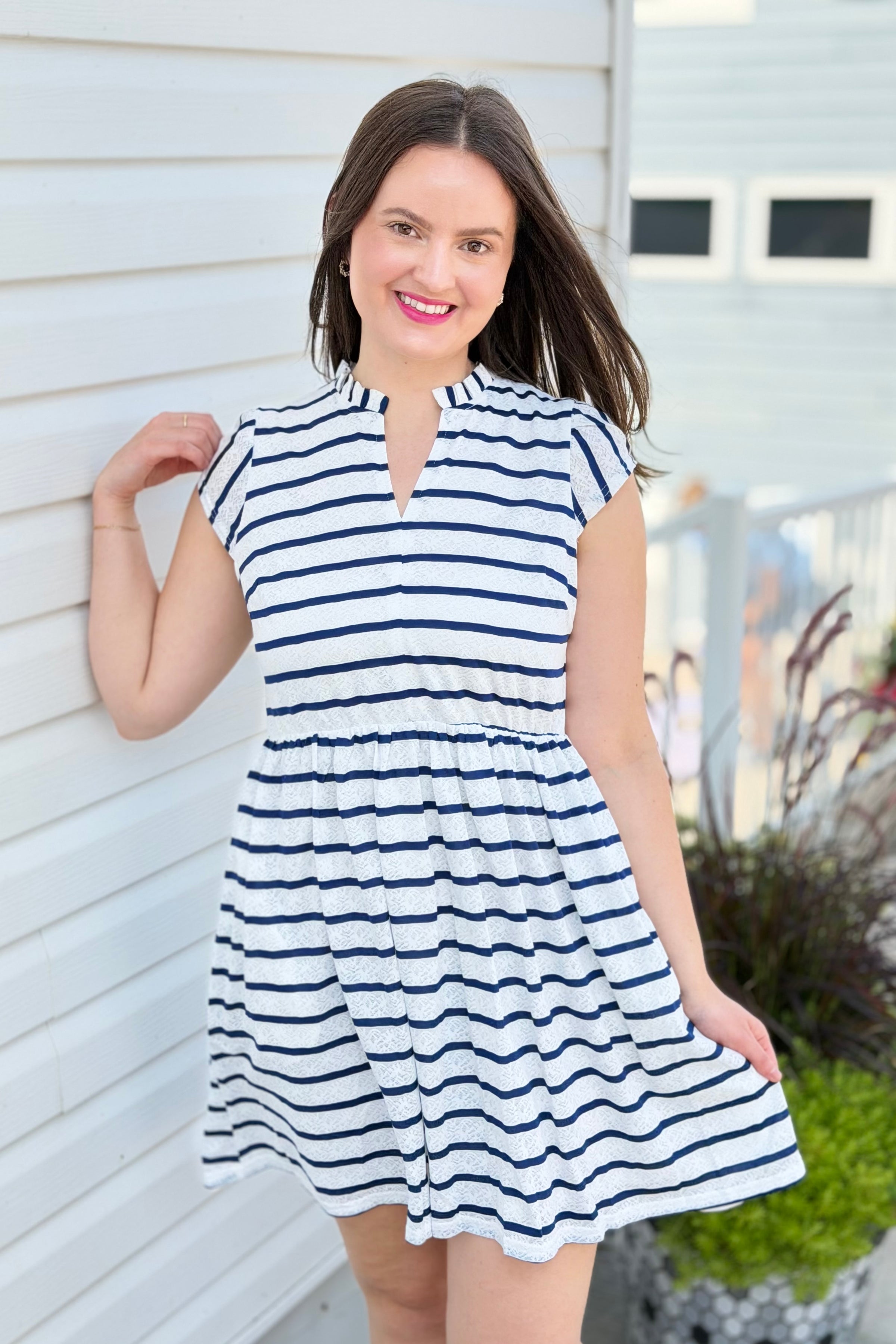 Stripe Babydoll Mini Dress - Navy