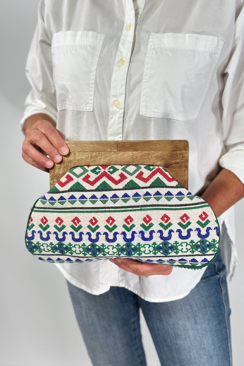 Celebration Beaded Clutch Bag Wooden Handle
