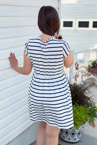 Stripe Babydoll Mini Dress - Navy