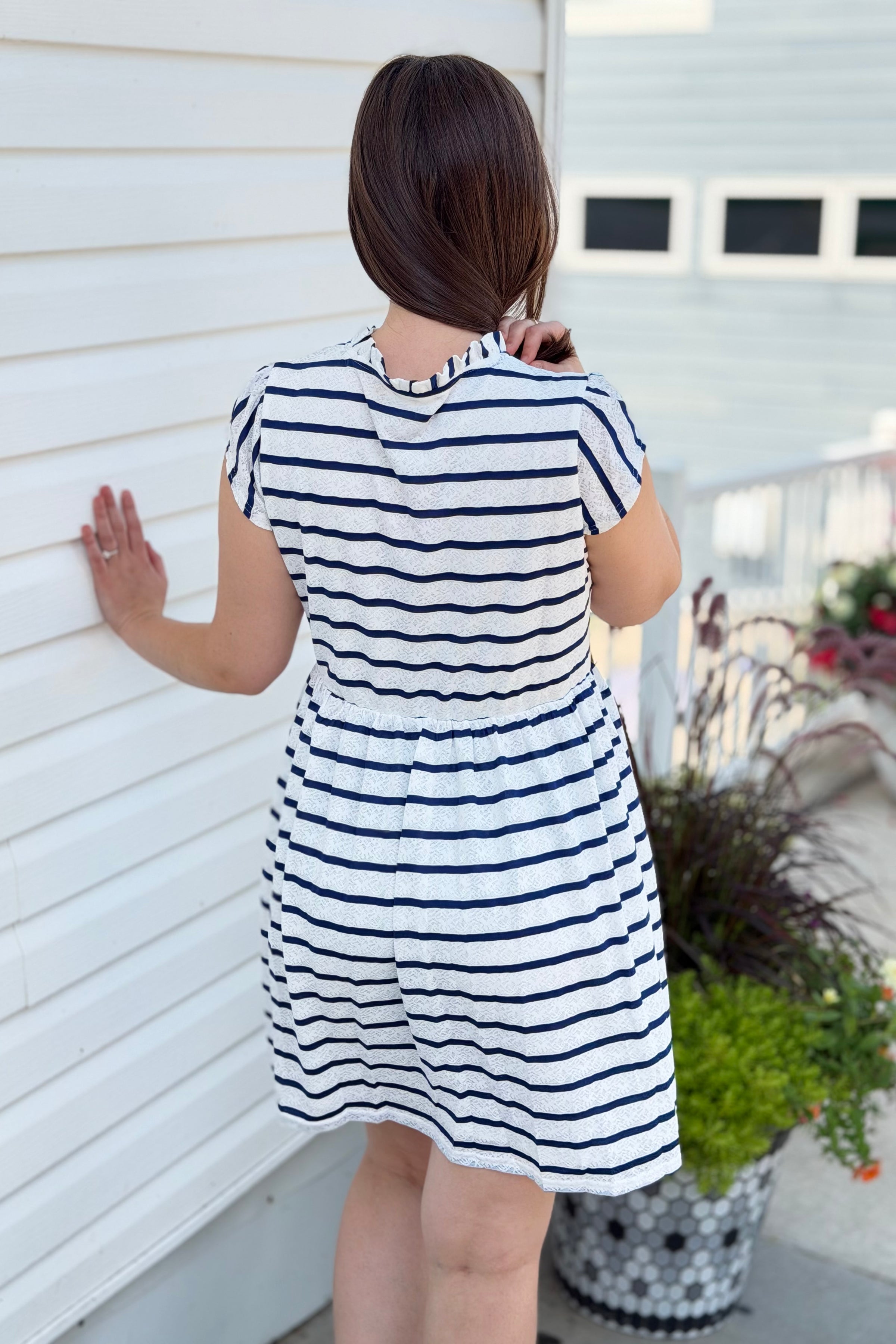 Stripe Babydoll Mini Dress - Navy