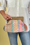 Beaded Clutch Bag with Wooden Handle
