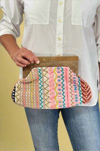 Beaded Clutch Bag with Wooden Handle