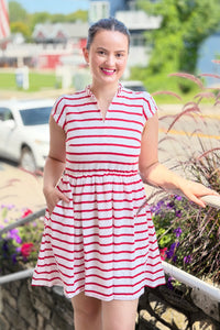 Stripe Babydoll Mini Dress - Red