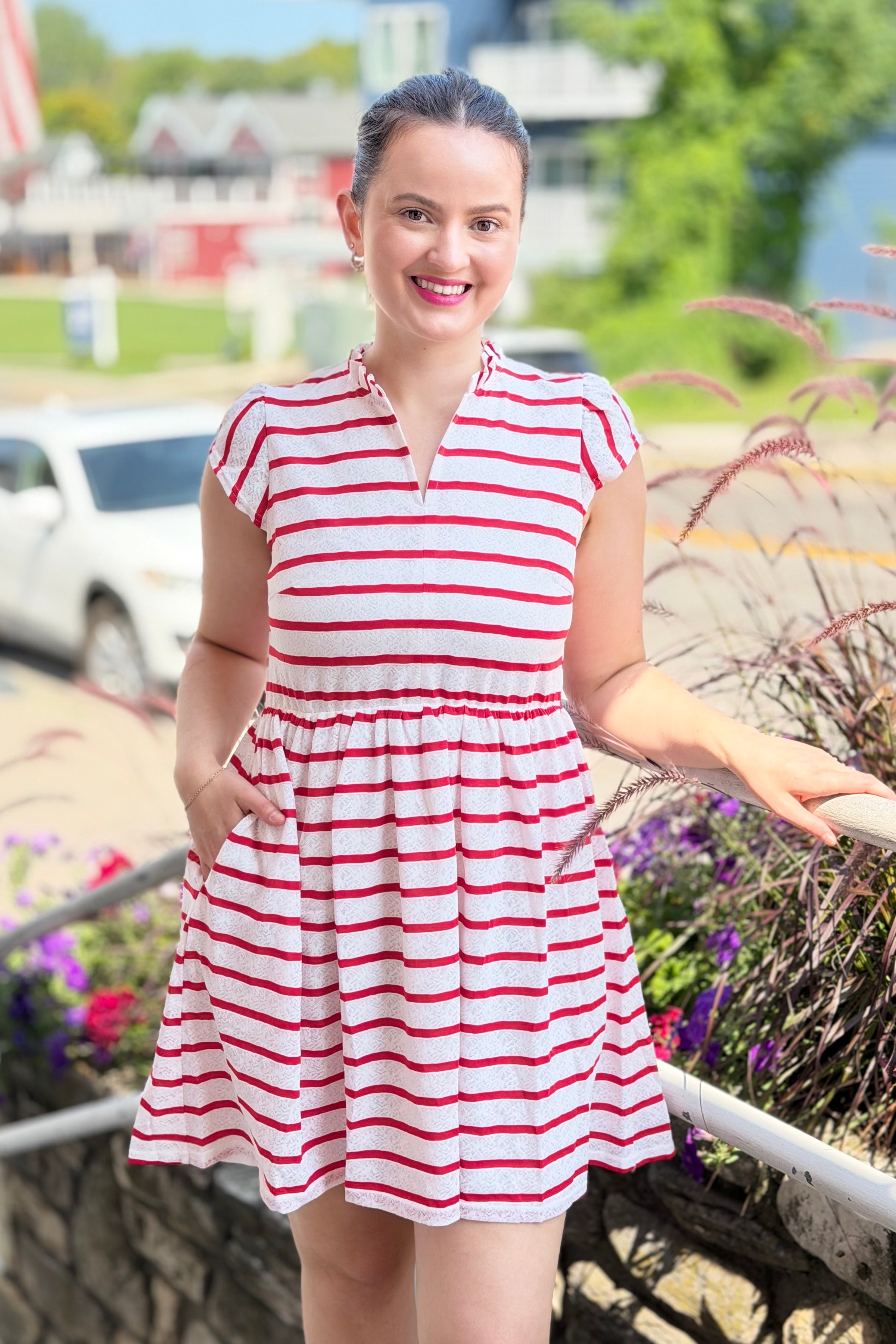 Stripe Babydoll Mini Dress - Red