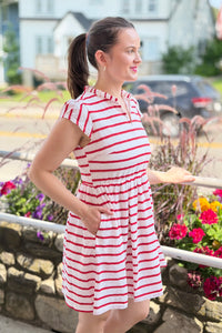 Stripe Babydoll Mini Dress - Red
