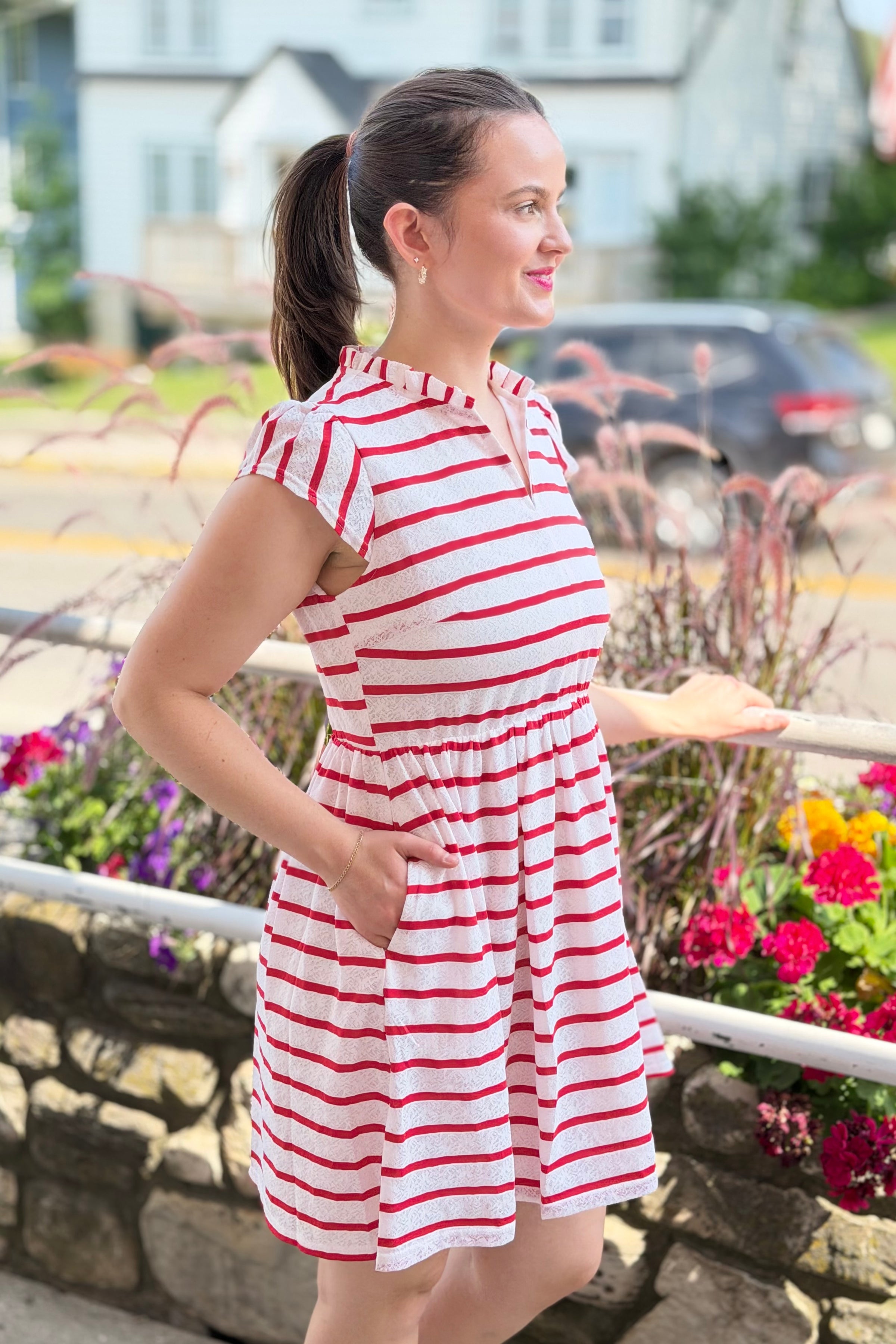 Stripe Babydoll Mini Dress - Red