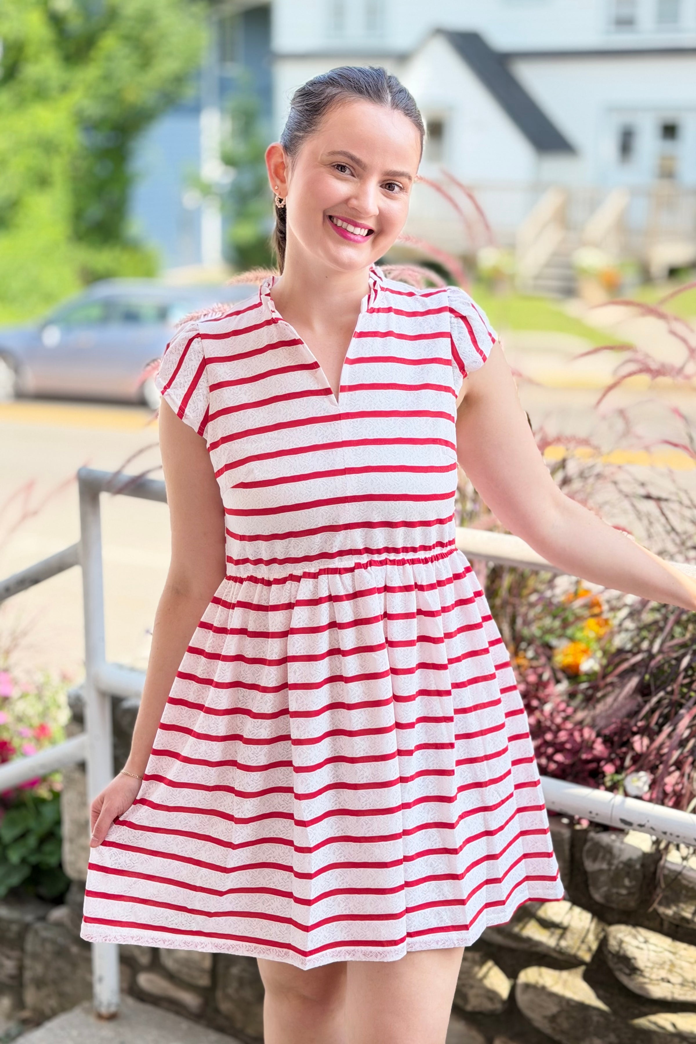 Stripe Babydoll Mini Dress - Red