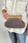 Charcoal Clutch With Pink Flowers