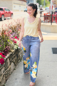 Flower Printed Wide Leg Pants