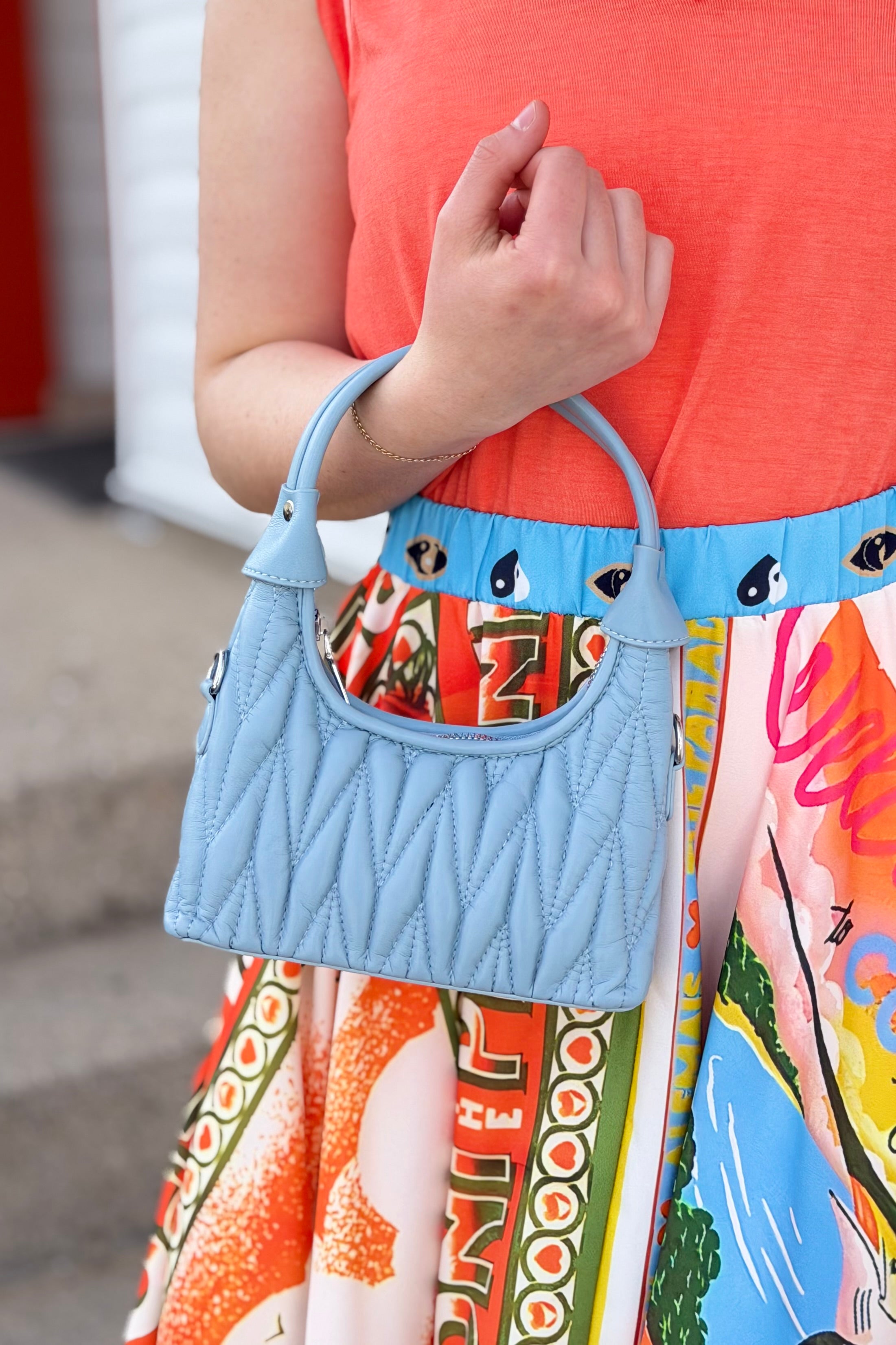 Mini Quilted Vegan Leather Crossbody - Blue