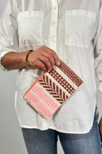 Coral Cotton Suede Beaded Wristlet