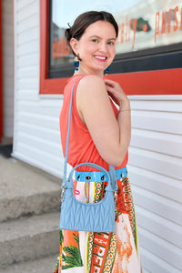 Mini Quilted Vegan Leather Crossbody - Blue