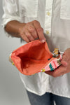 Coral Cotton Suede Beaded Wristlet