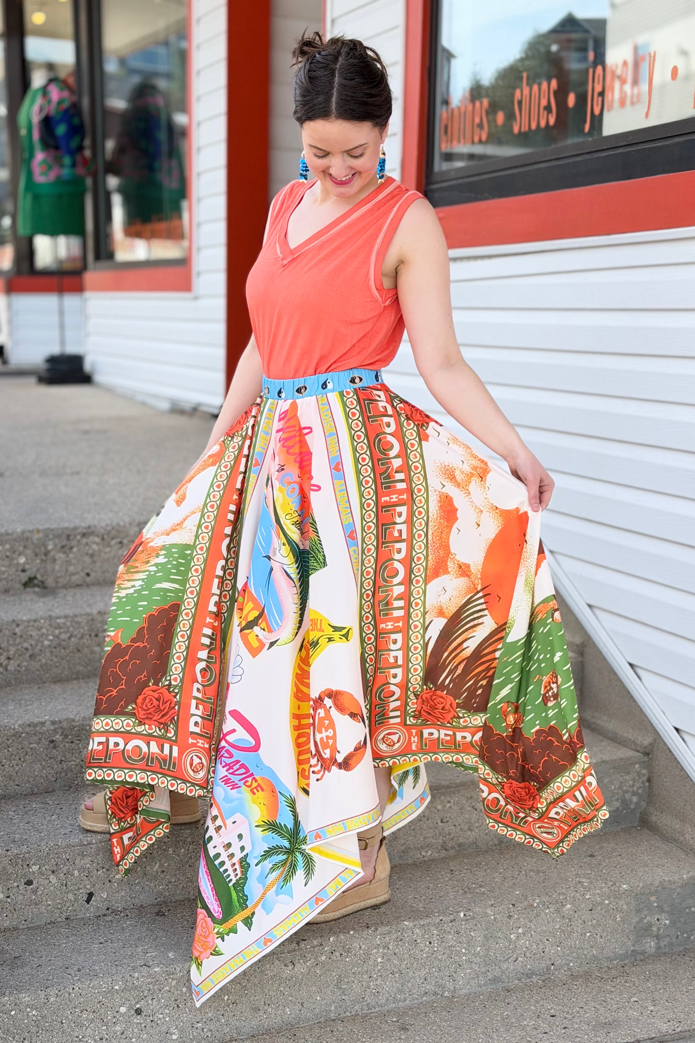 Shark Hem Unique Printed Skirt