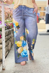 Flower Printed Wide Leg Pants