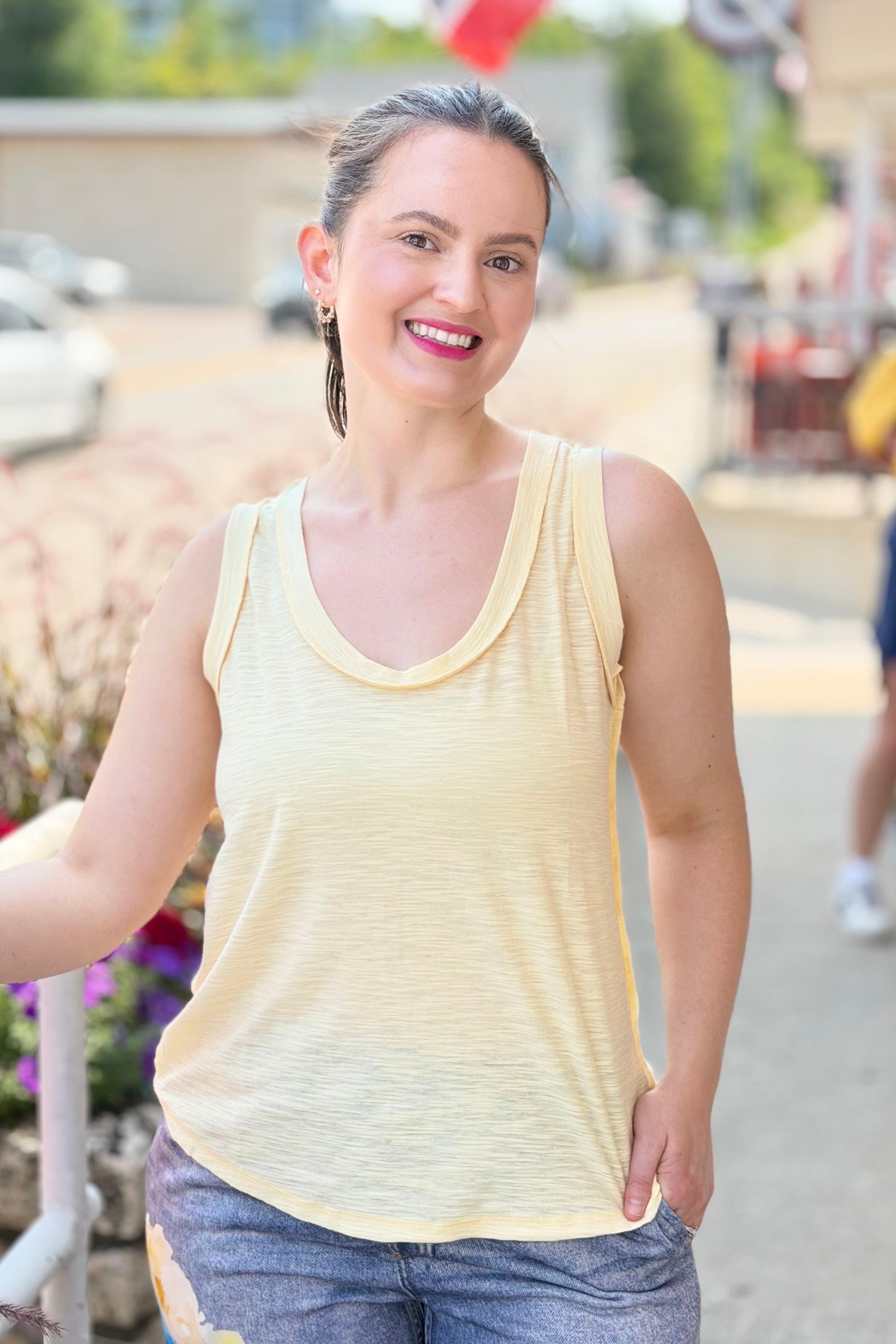 Raw Edge Detail Tank Top - Butter