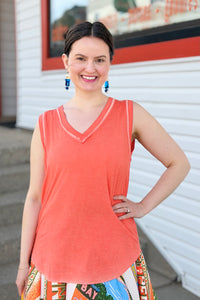 V-neck Raw Edge Tank Top - Orange