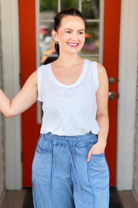 Raw Edge Detail Tank Top - White