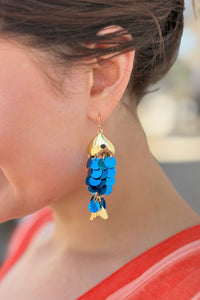 Blue Sequin Fish Earrings
