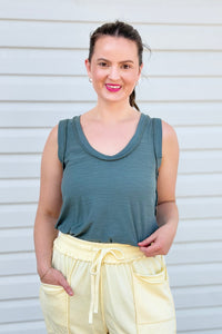 Raw Edge Detail Tank Top - Jade