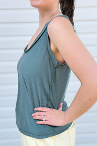 Raw Edge Detail Tank Top - Jade