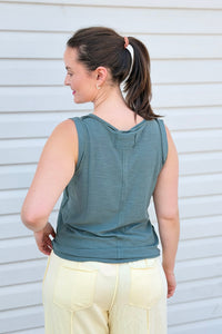 Raw Edge Detail Tank Top - Jade