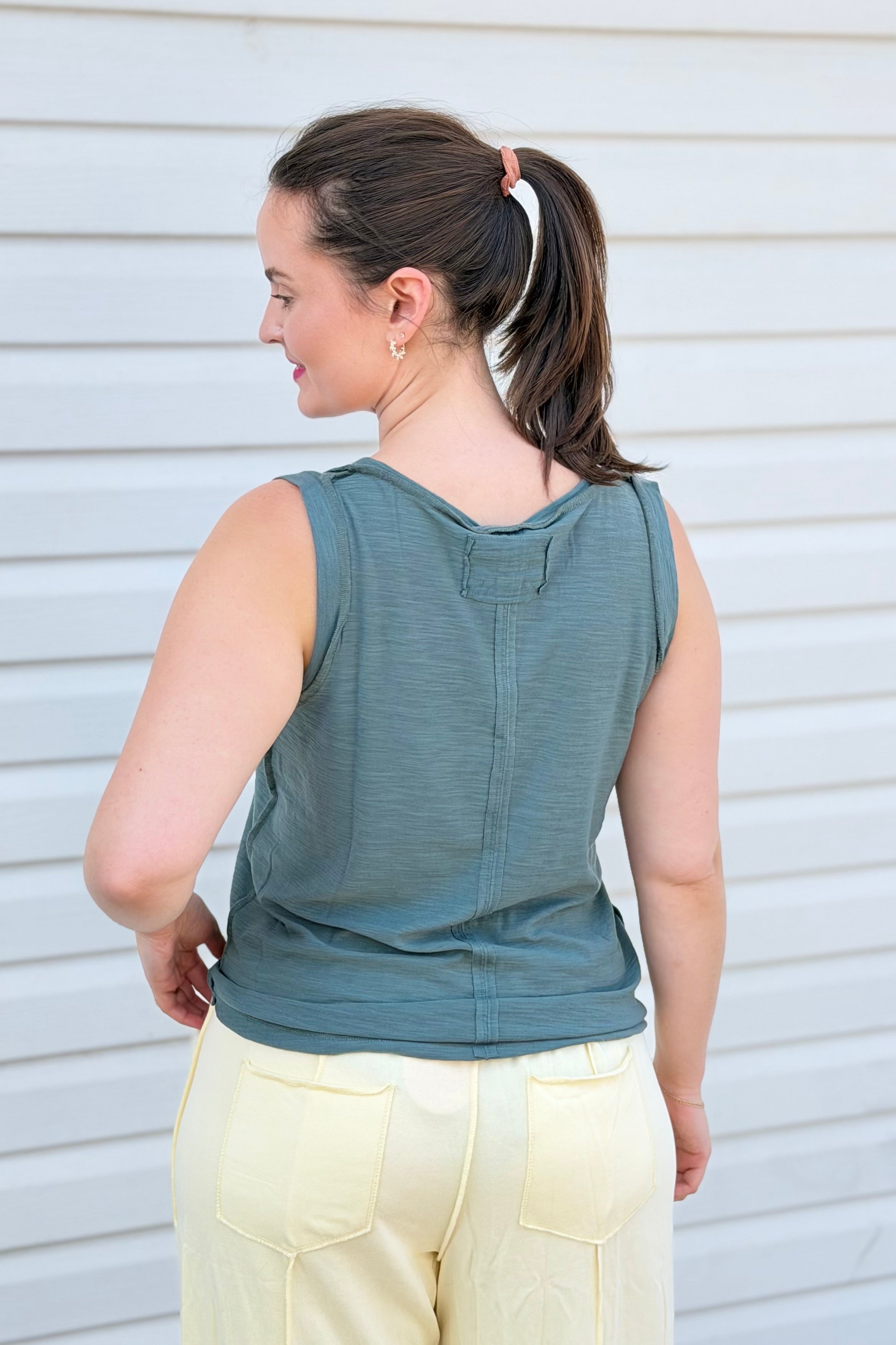 Raw Edge Detail Tank Top - Jade