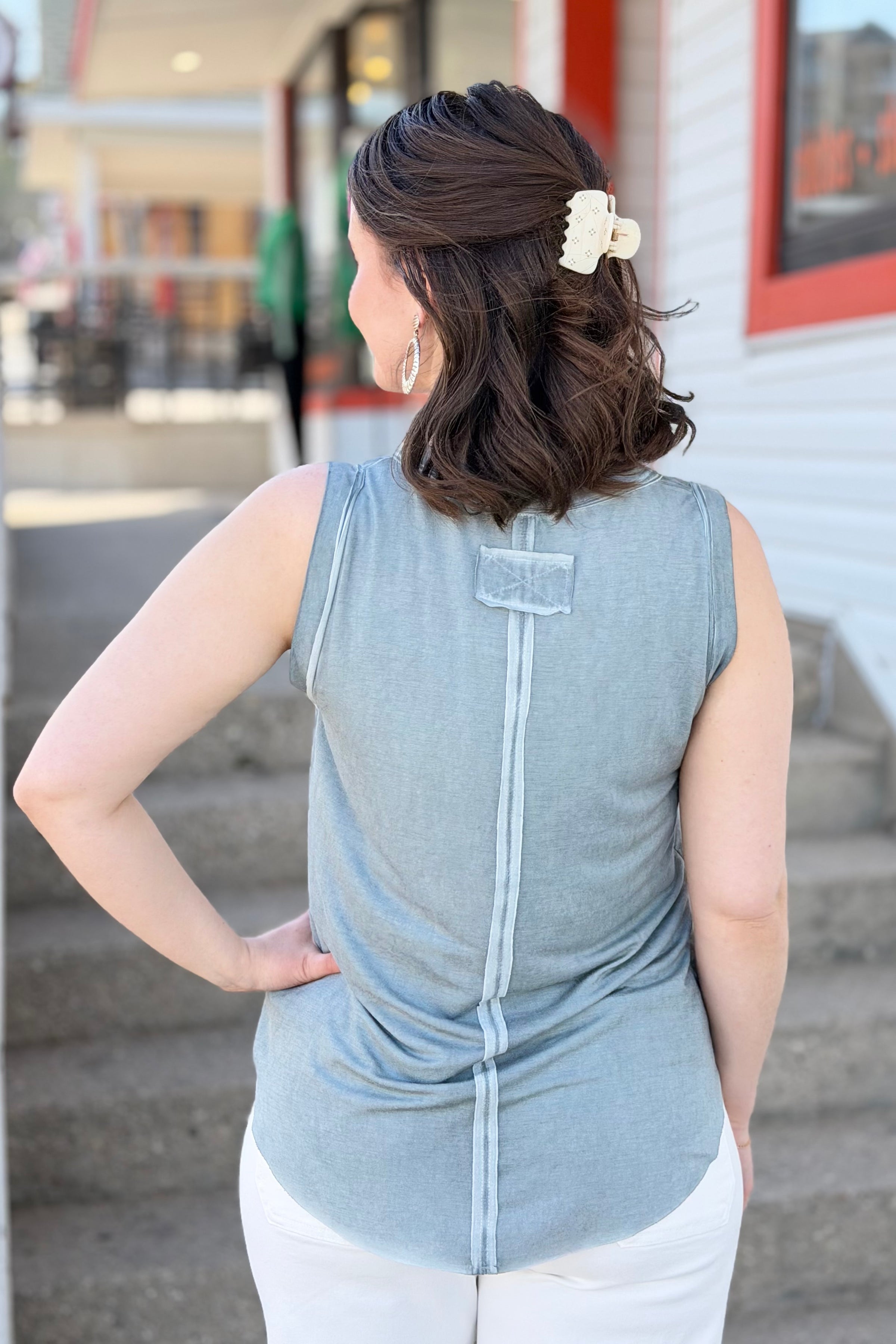 V-neck Raw Edge Tank Top - Ash