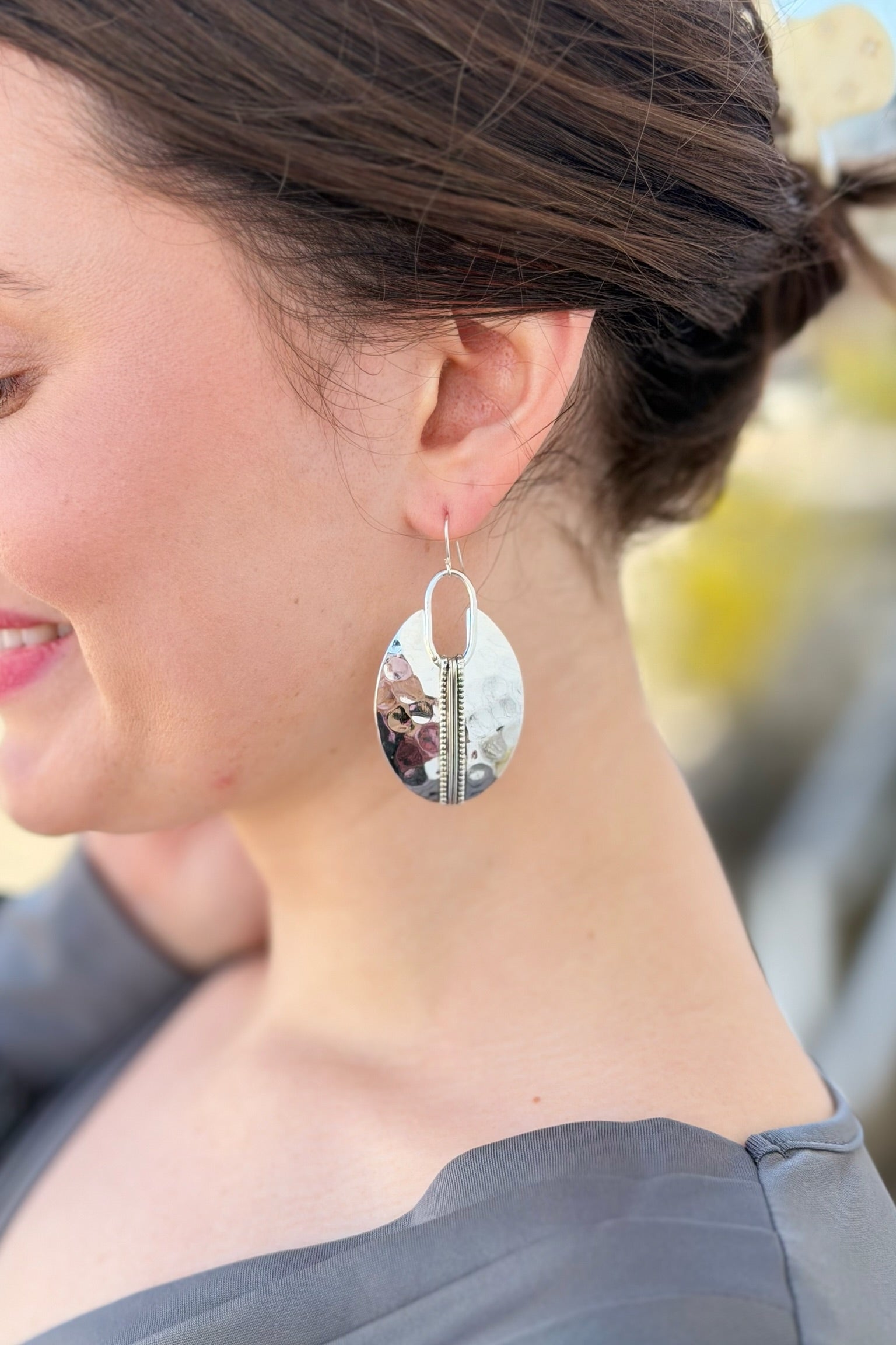Mixed Medal Oval Earrings - Silver