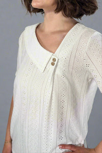 Collar Hollow Short Sleeved Shirt - White