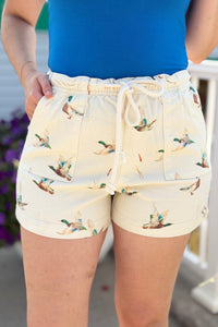 Mallard Duck Drawstring Shorts - Ivory