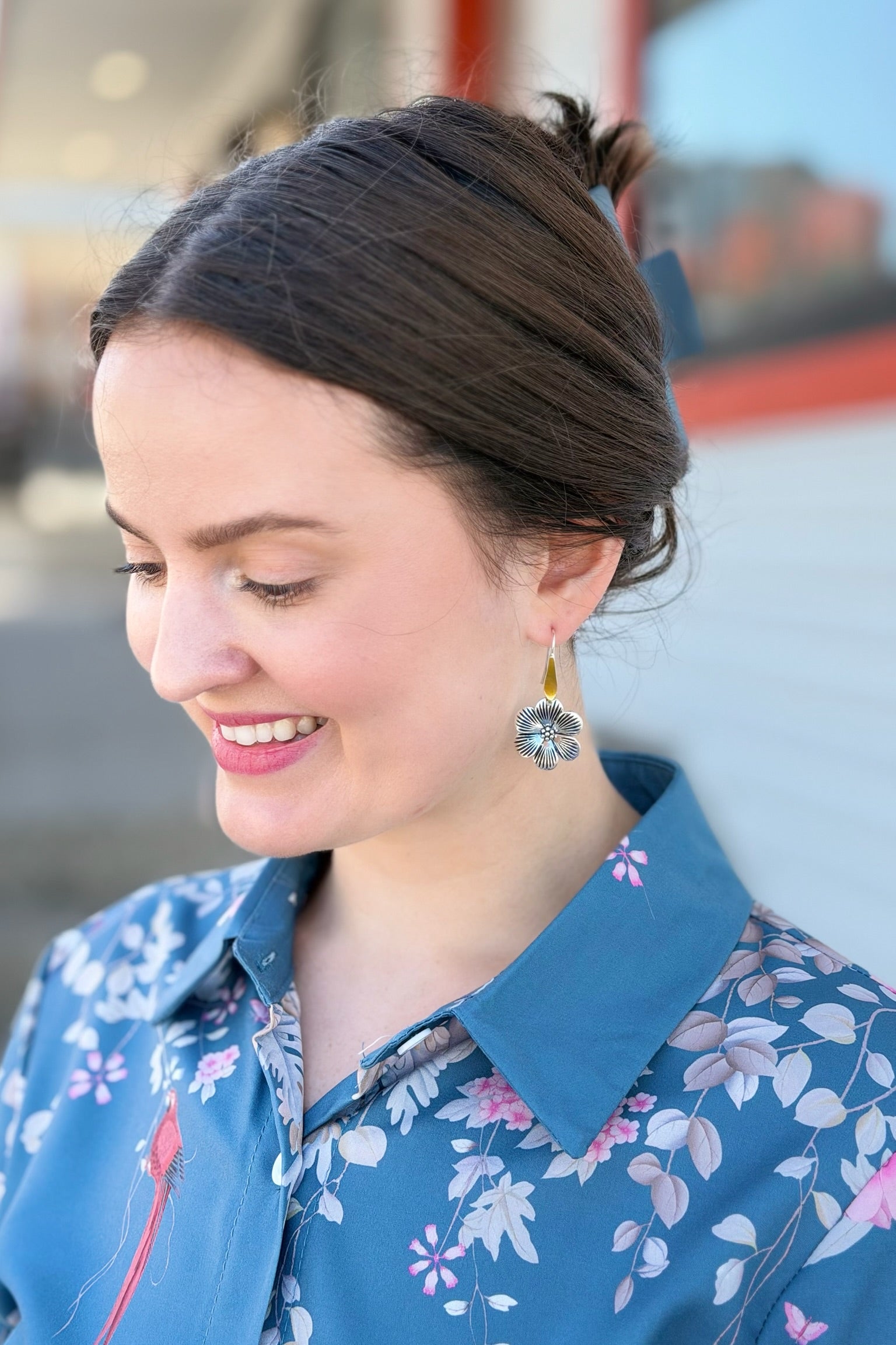 Mixed Metal Flower Earrings