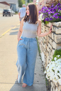 Acid Wash Palazzo Sweatpants - Blue