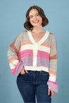 Striped Balloon Sleeve Cardigan - Rainbow