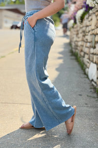 Acid Wash Palazzo Sweatpants - Blue
