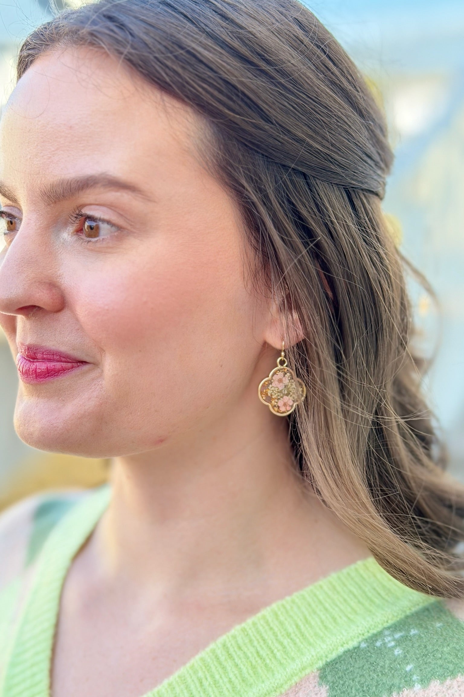 Pressed Flower Clover Earrings