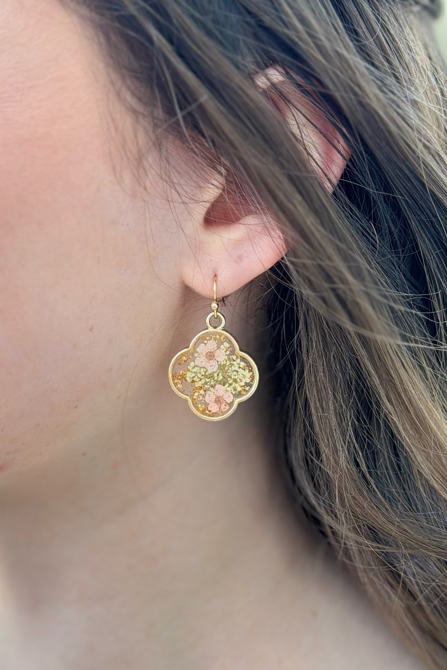 Pressed Flower Clover Earrings