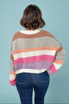 Striped Balloon Sleeve Cardigan - Rainbow